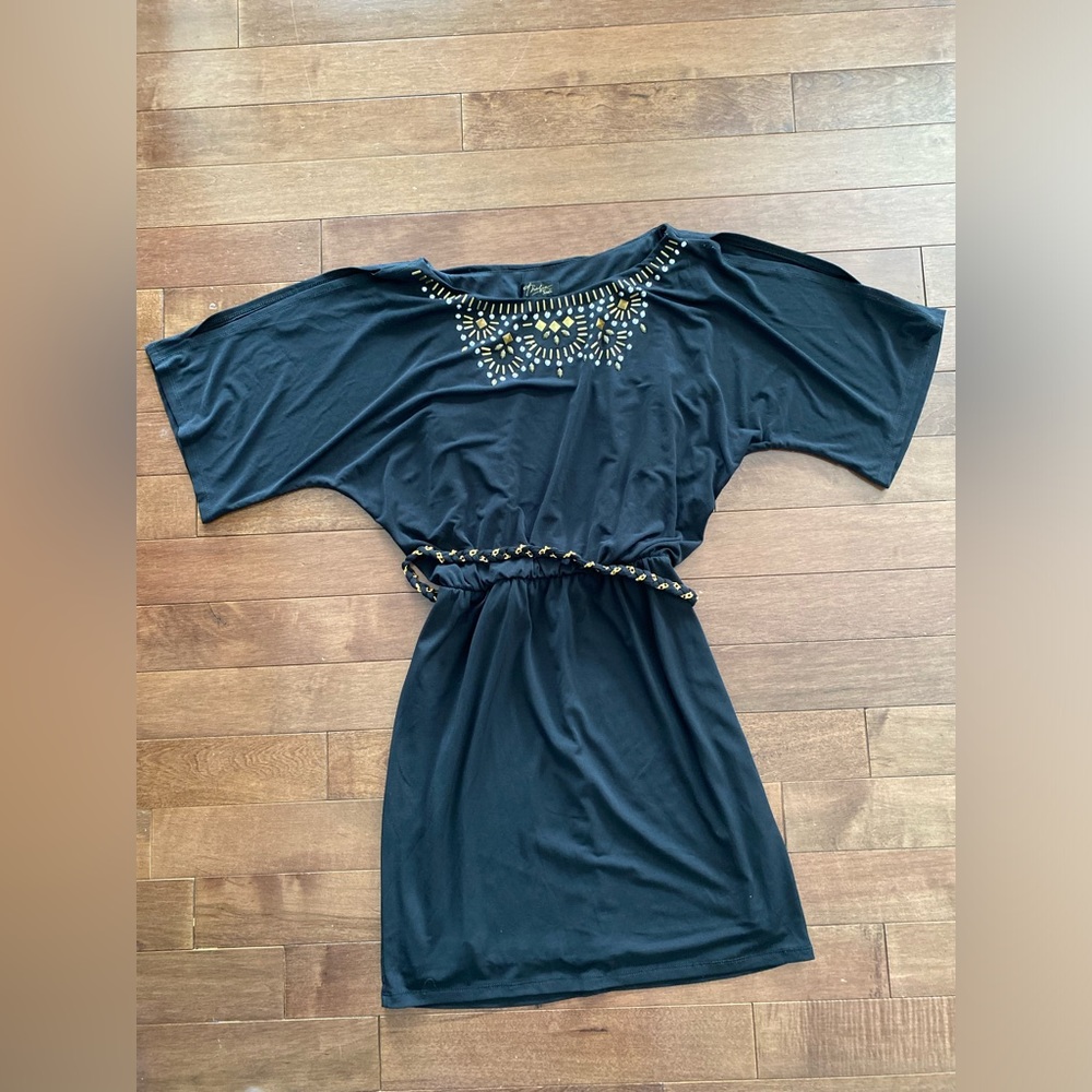 Thalia Sodi black gold belted dress, Womens size S New w/o tag
